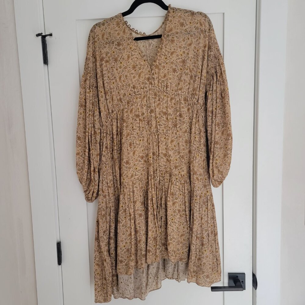 Doen Grasse Jaipur Small Floral Mustard Boho VNeck Flowy Mini Peasant Dress NWOT - Picture 4 of 6